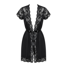 Сатиновий відкритий пеньюар на поясі Obsessive 810–PEI–1 peignoir Чорний S/M, чорний