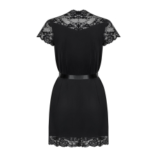 Сатиновий відкритий пеньюар на поясі Obsessive 810–PEI–1 peignoir Чорний S/M, чорний