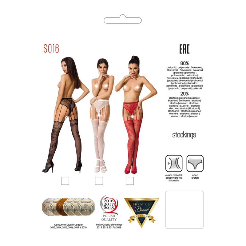 Сітчасті панчохи–стокінги Passion S016 One Size, білий, імітація ажурного пояса з гартерами