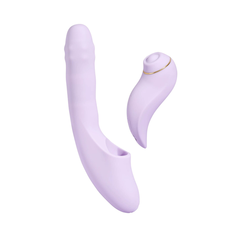 Смарт подвійний вібратор 5в1 - пульсуючий вібратор з намистинами та пульсуючим стимулятором для клітора - Svakom DuoGlow, бузковий