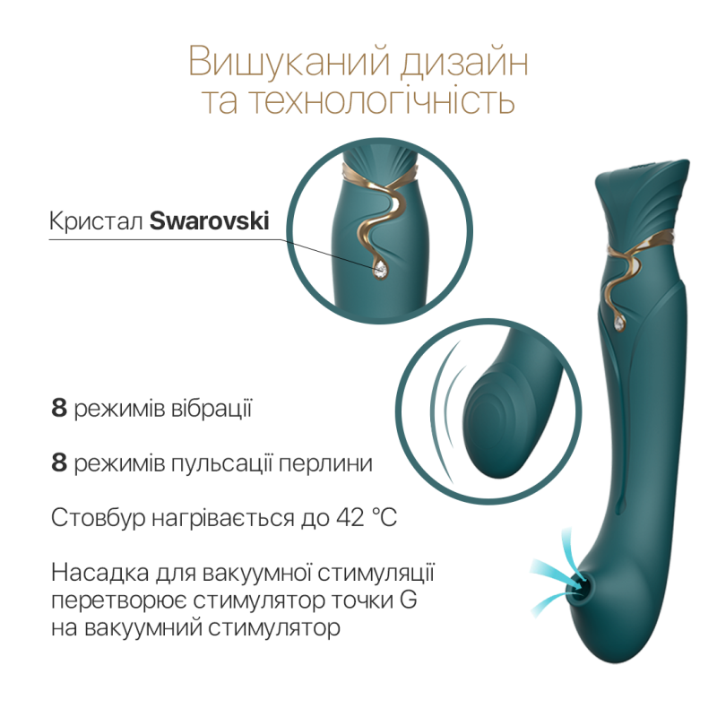 Смарт вибратор 3в1 – Zalo Queen Set Jewel Green – кристалл Swarovski, пульсирующая жемчужина + вакуум, двойная стимуляция