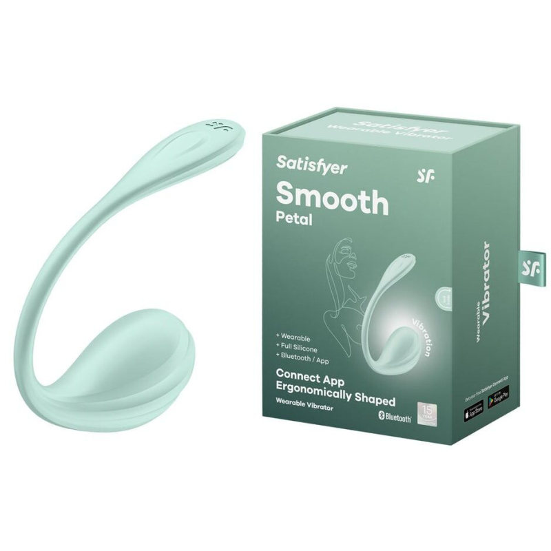 Смарт-виброяйцо – Satisfyer Smooth Petal Connect Mint – Bluetooth-подключение и управление на расстоянии с телефона