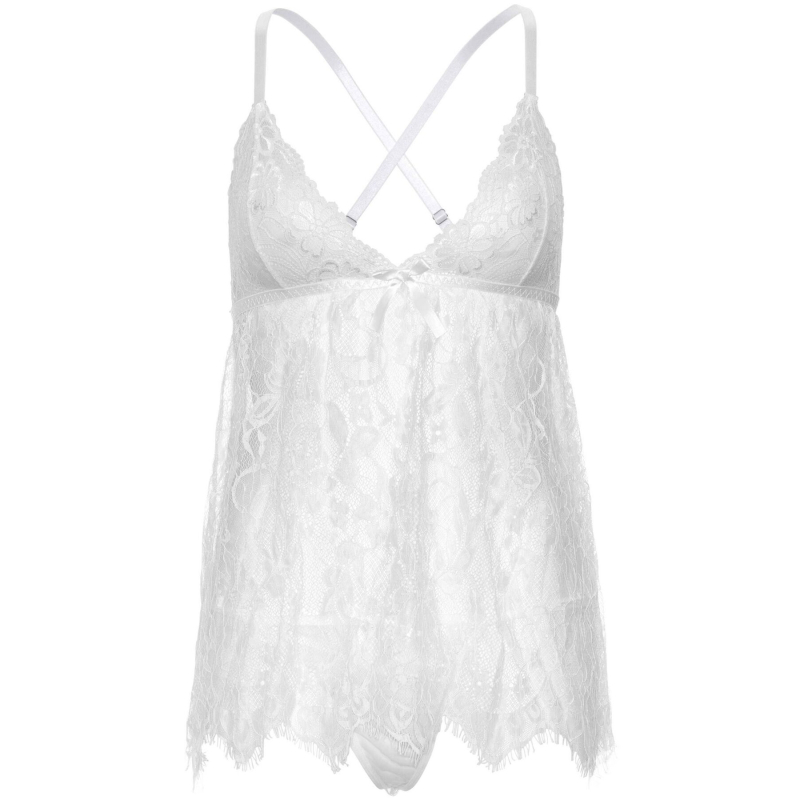 Сорочка бебі–дол Leg Avenue Floral lace babydoll & string Білий S, стрінги