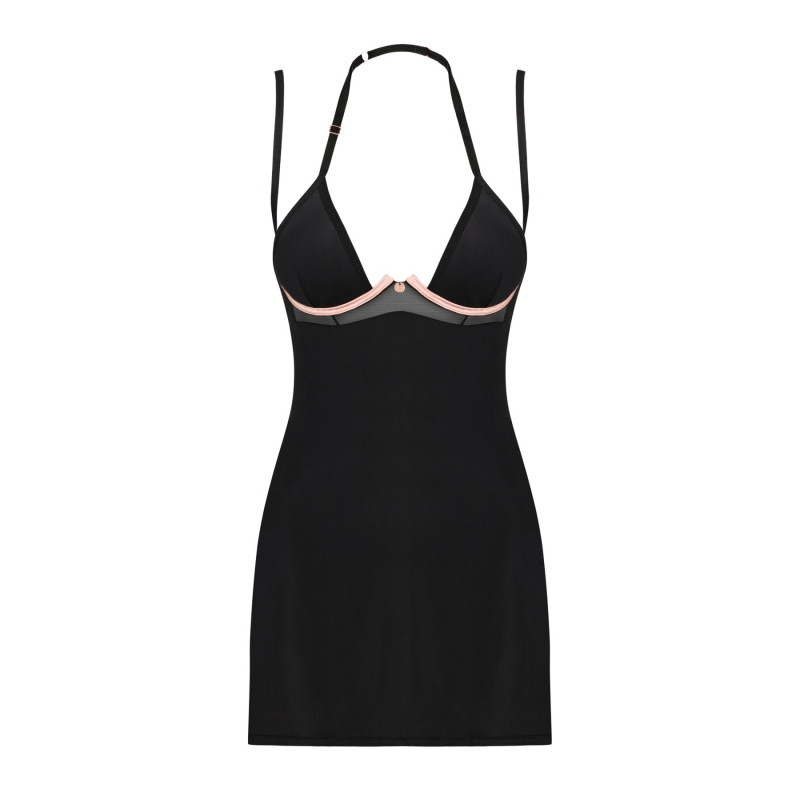Сорочка Obsessive Selinne chemise & thong XL/2XL Чорний колір, стрінги, подвійні бретелі
