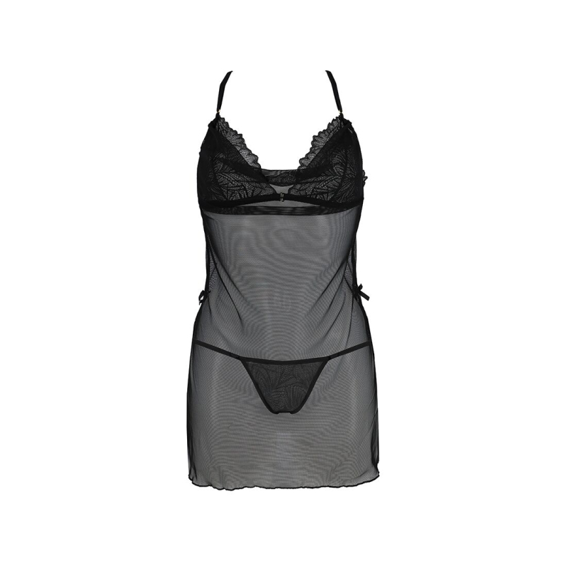 Сорочка Passion DELIENA CHEMISE L/XL Чорний, стрінги із заниженою талією