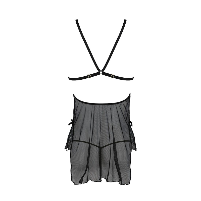 Сорочка Passion DELIENA CHEMISE L/XL Чорний, стрінги із заниженою талією