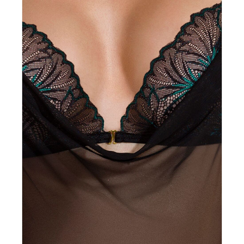 Сорочка Passion DELIENA CHEMISE L/XL Чорний, стрінги із заниженою талією
