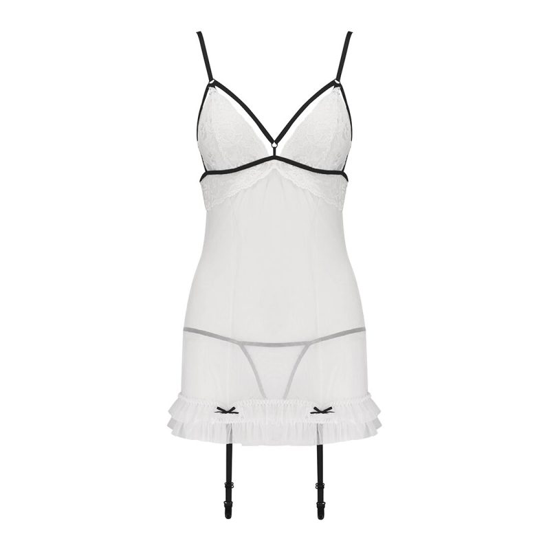 Сорочка прозора з пажами Passion ORIHIME CHEMISE 2XL/3XL, Білий, трусики, стрепи