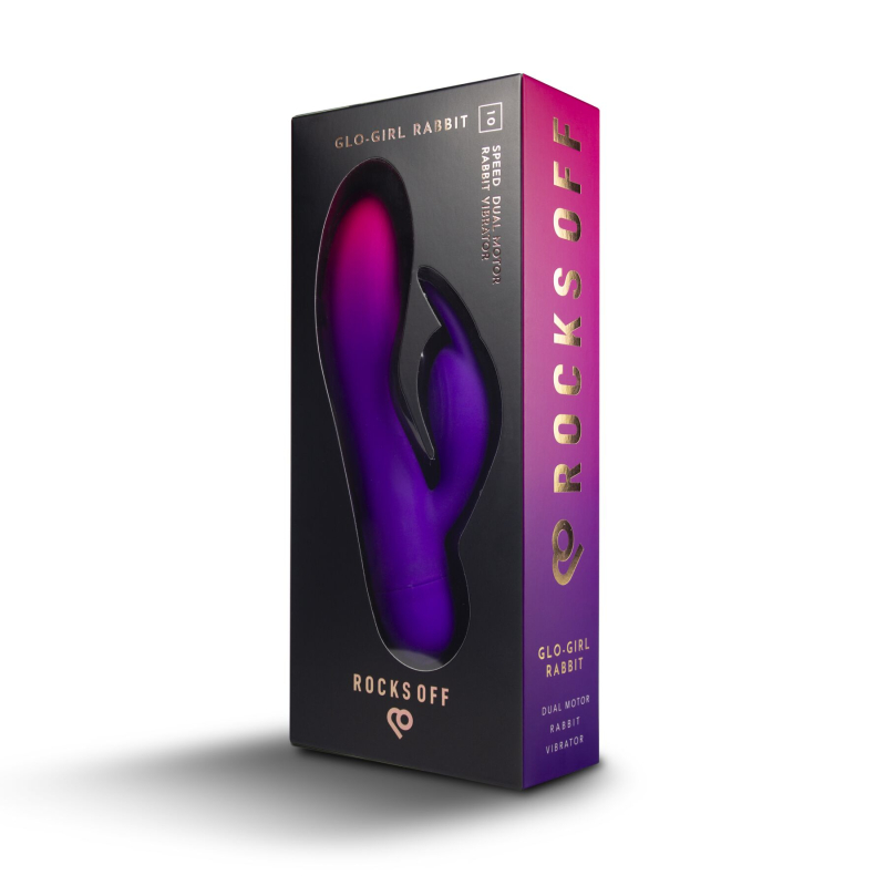 Вібратор-кролик – Rocks Off Glo Girl Rabbit, 2 мотори, 10 режимів, працює від батарейок