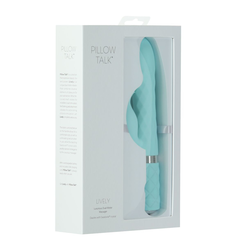 Вибратор-кролик с оборотами и вибрацией – Pillow Talk Lively Teal – кристалл Swarovski, двойной мотор