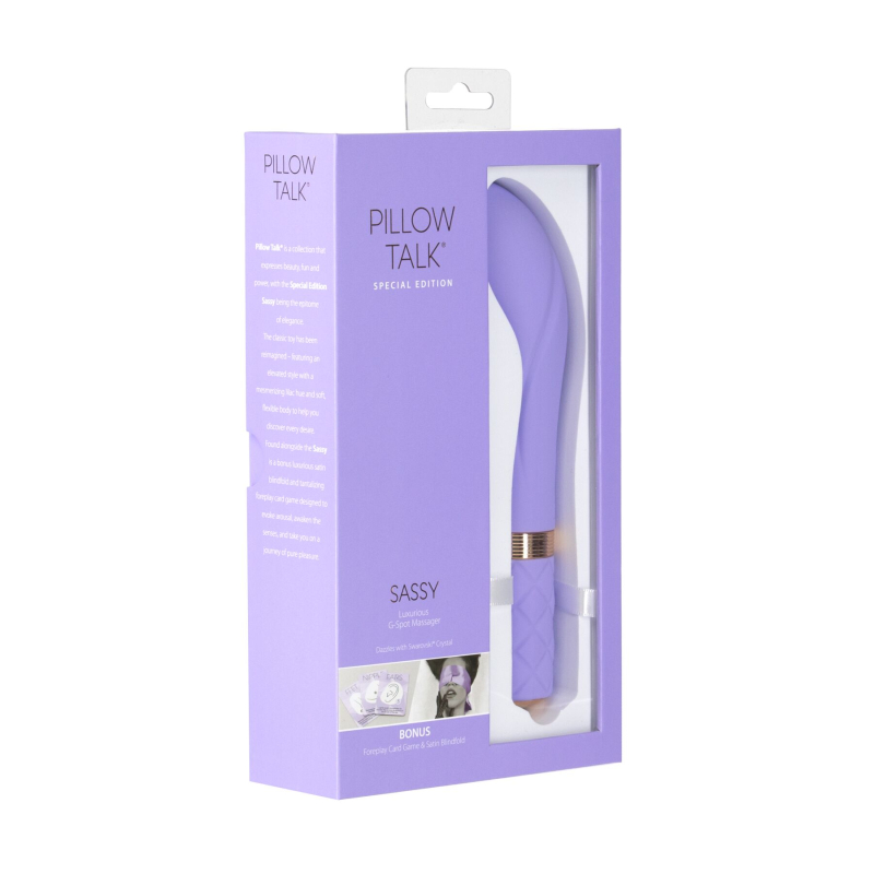 Вибратор точки G – Pillow Talk Sassy Purple Special Edition – кристалл Swarovski, шелковая повязка на глаза + игра