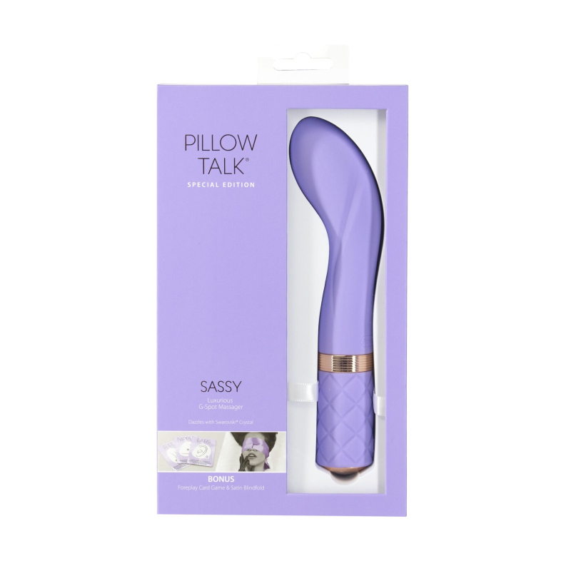 Вибратор точки G – Pillow Talk Sassy Purple Special Edition – кристалл Swarovski, шелковая повязка на глаза + игра