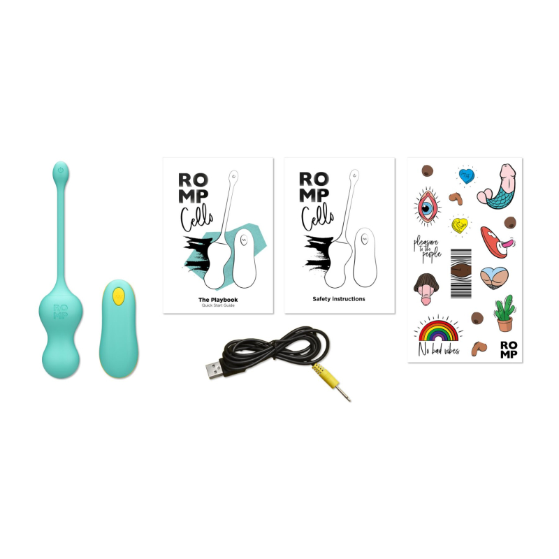 Віброяйце для точки G – Romp Cello Light Teal – пульт керування, 4 режими + 6 рівнів інтенсивності