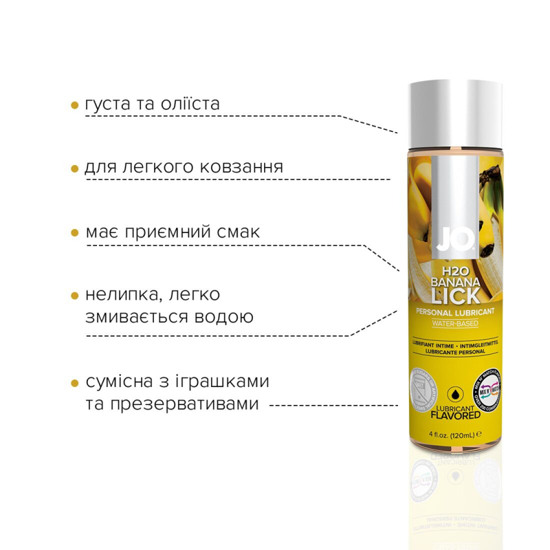Змазка на водній основі JO H2O – Banana Lick (120 мл) без цукру, рослинний гліцерин