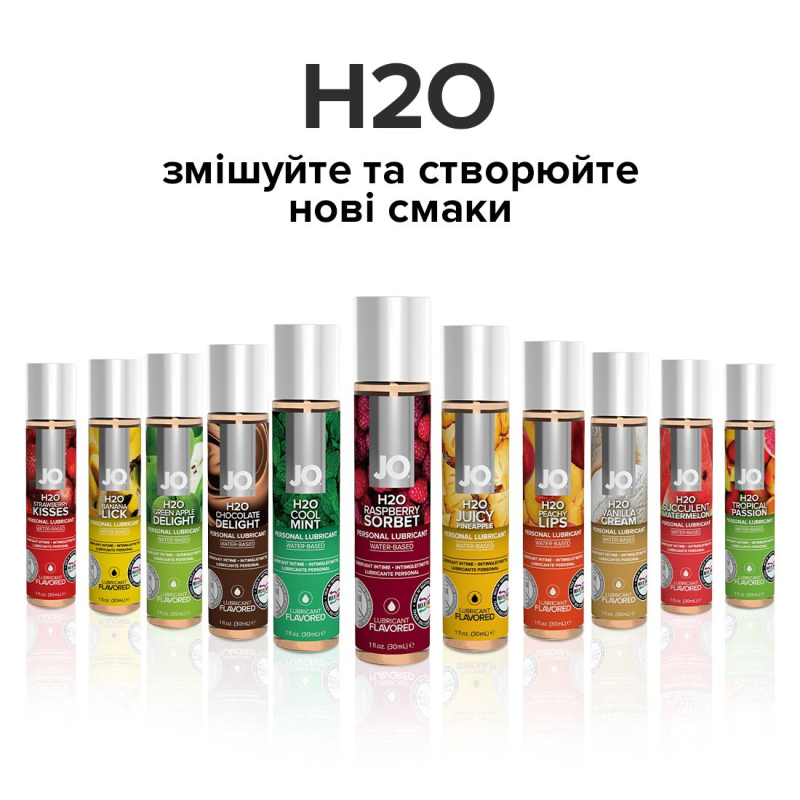 Змазка на водній основі JO H2O – Raspberry Sorbet (30 мл) без цукру, рослинний гліцерин