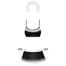 Атласний еротичний костюм покоївки Obsessive Maid set S/M, чорний колір, 5 предметів
