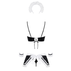 Атласний еротичний костюм покоївки Obsessive Maid set S/M, чорний колір, 5 предметів