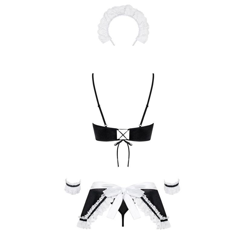 Атласний еротичний костюм покоївки Obsessive Maid set S/M, чорний колір, 5 предметів