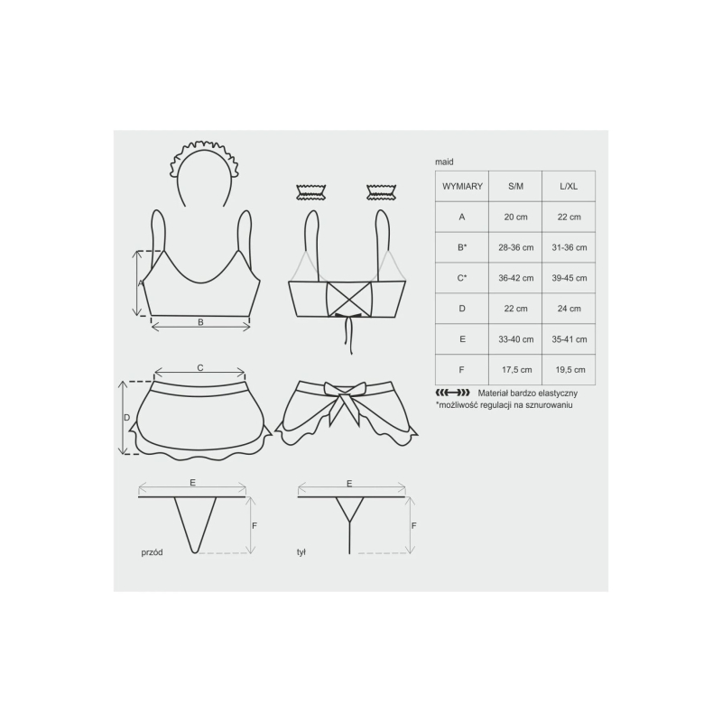 Атласний еротичний костюм покоївки Obsessive Maid set S/M, чорний колір, 5 предметів