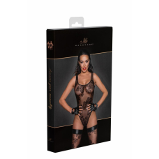 Боди Noir Handmade F242 Тюлевое боди с узорной флоковой вышивкой – S