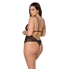 Боді Passion AMBERLY BODY 6XL/7XL Чорний, асиметричний крій, мереживний ліф, золота нитка