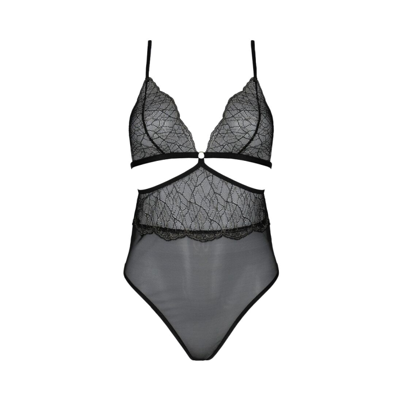 Боди Passion AMBERLY BODY 6XL/7XL Черный, асимметричный крой, кружевной лиф, золотая нитка
