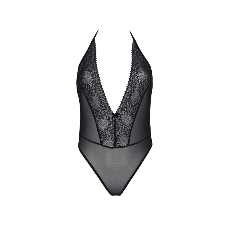 Боді Passion DROSERA BODY Чорний, 2XL/3XL, високі вирізи, верх на зав’язках