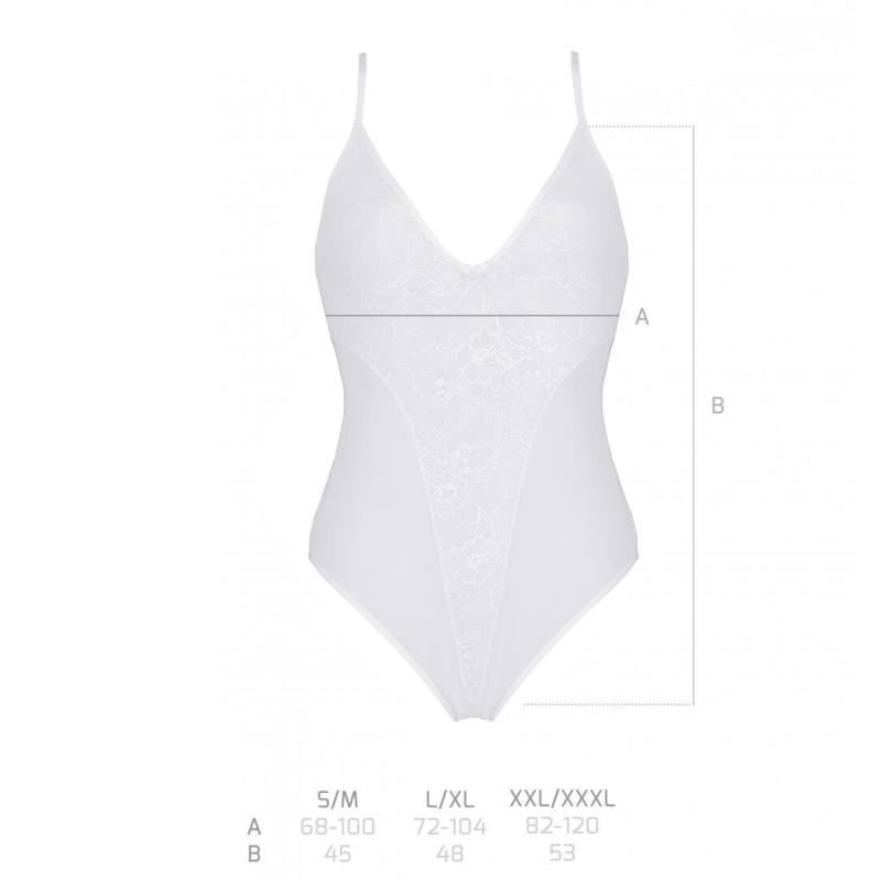 Боді з ажурним декором та відкритим кроком Passion URSULA BODY 2XL/3XL, білий