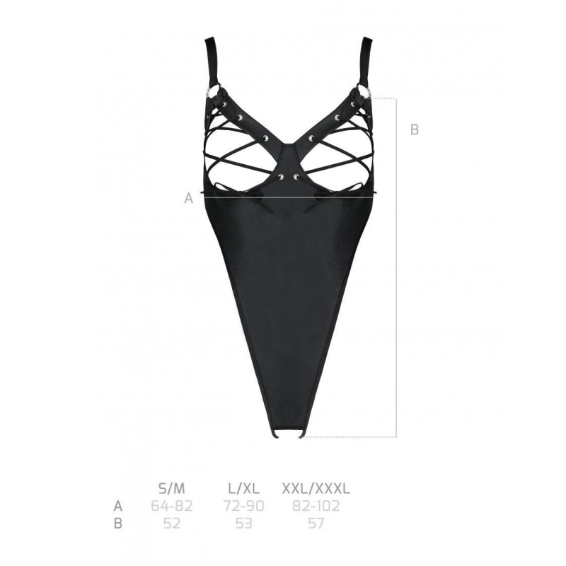 Боді з екошкіри Passion CELINE BODY L/XL, чорний колір, з доступом, відкритий