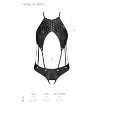 Боді з відкритим доступом Passion TASMINA BODY 2XL/3XL, чорний колір, екошкіра, шнурівки, ажурні мережива
