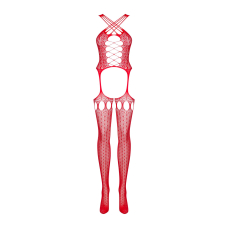 Бодістокінг Obsessive Bodystocking G313 S/M/L червоний, шнурівка, геометричний декор
