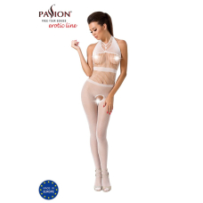 Бодістокінг Passion BS048 Білий, комбінезон, імітація колгот та відкритого топа