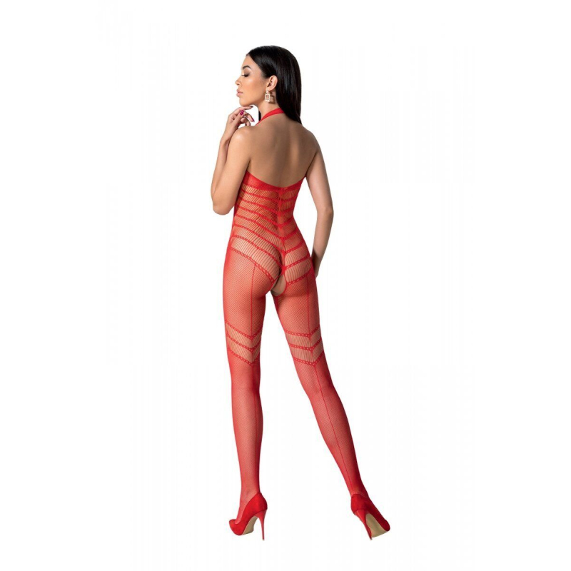 Бодістокінг з плетінням на животику Passion BS100 One Size, червоний, декоративний шов, з доступом