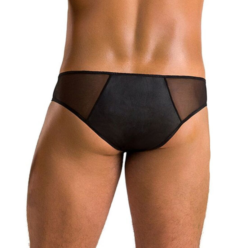 Чоловічі сліпи на блискавці Passion 042 SLIP TIMMY L/XL Чорний колір, екошкіра, сітка