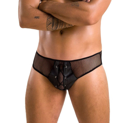 Чоловічі труси зі шнурівкою Passion 035 SLIP RICHARD L/XL Чорний колір, екошкіра, сітка