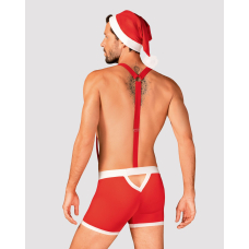 Чоловічий еротичний костюм Санта–Клауса Obsessive Mr Claus S/M, боксери на підтяжках, шапочка з помпами – червоний/білий