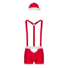 Чоловічий еротичний костюм Санта–Клауса Obsessive Mr Claus S/M, боксери на підтяжках, шапочка з помпами – червоний/білий