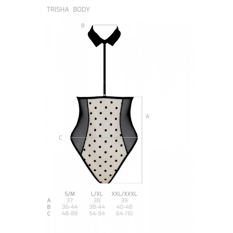 Еротичне боді Passion TRISHA BODY, 2XL/3XL, кремовий, з відкритими чашками
