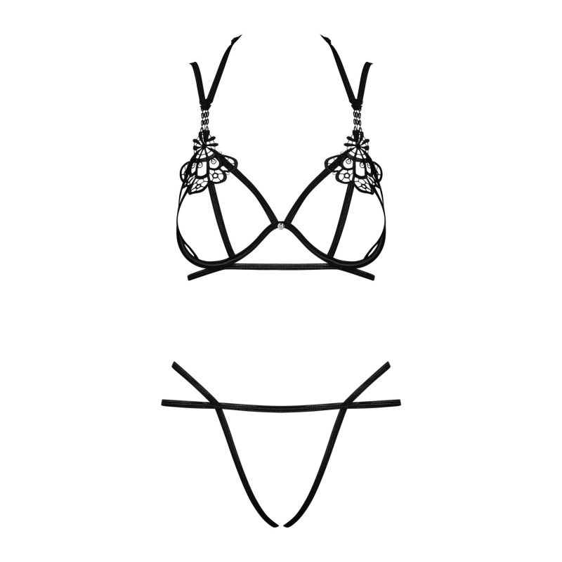 Еротичний комплект зі стреп Obsessive Badossa 2–pcs set L/XL, чорний, з доступом, бюстгальтер, стрін