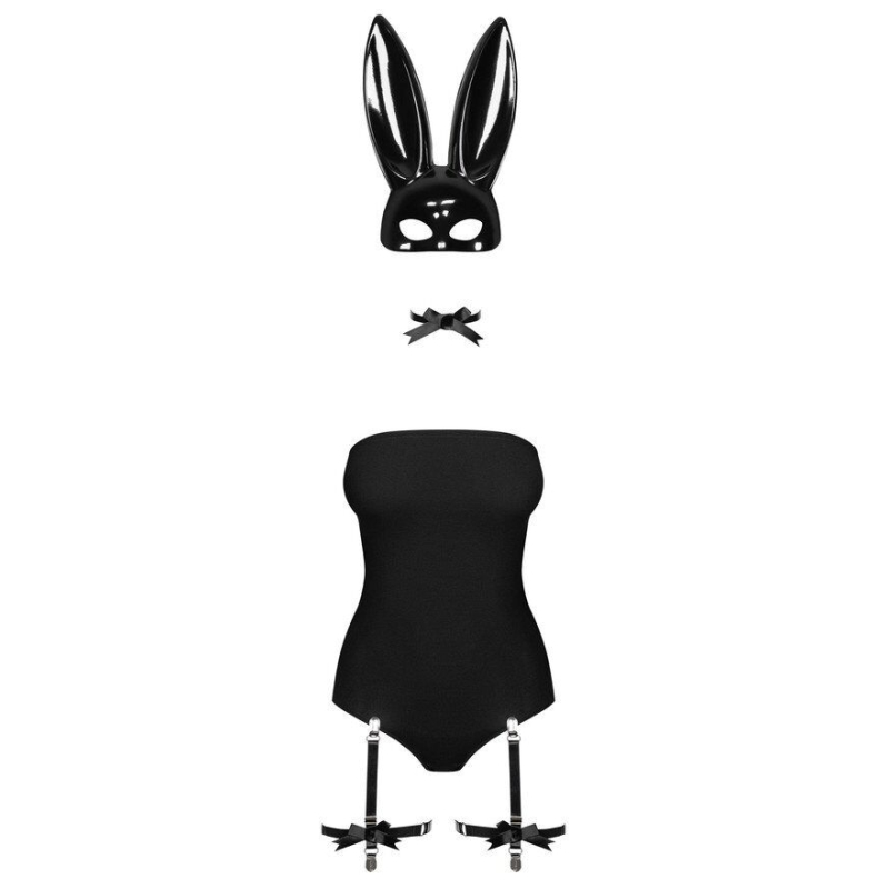 Еротичний костюм кролика Obsessive Bunny costume S/M, чорний колір, боді, чокер, гартери, панчохи, маска