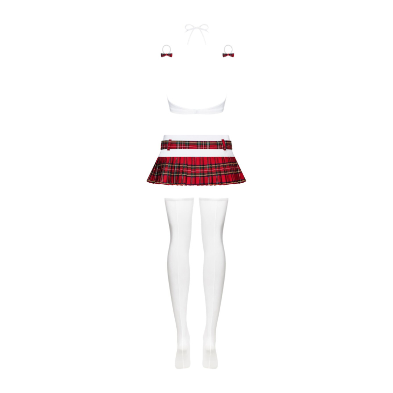 Эротический костюм школьницы с мини-юбкой Obsessive Schooly 5pcs L/XL – красный/белый