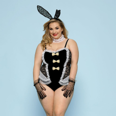 Еротичний костюм зайчика JSY "Пристрасна Медісон" Plus Size, Чорний колір, боді, вушка, рукавички, хвіст, ч