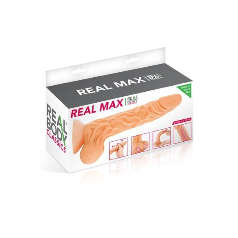 Фалоімітатор із рухомою крайньою плоттю Real Body – Real Max, довжина 22 см, діам. 4.3 см, TPE