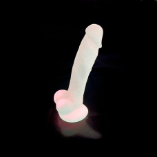 Фалоімітатор SilexD Johnny Pink Glow in the dark, двошаровий, силікон + Silexpan, довжина 17.6 см, діам. 3.5 см