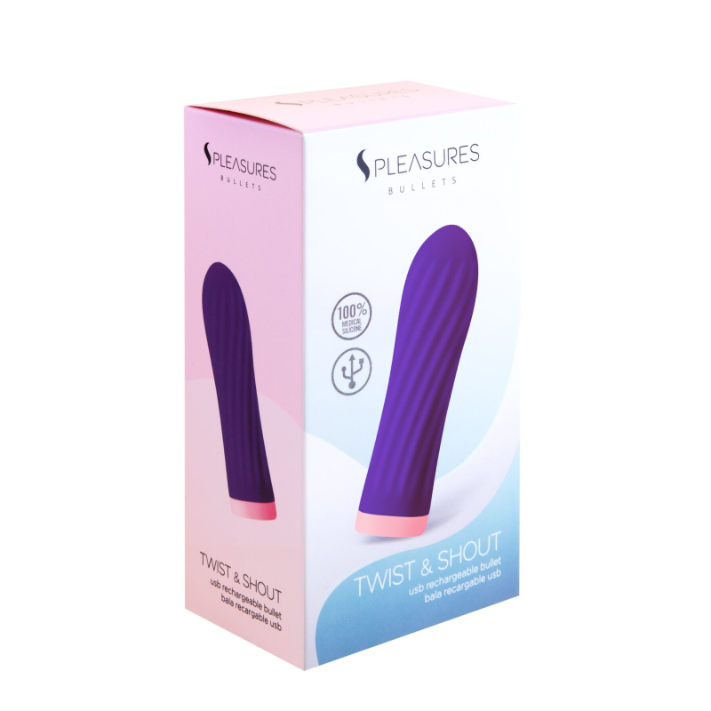 Фіолетова Віброкуля – S Pleasures Bullets Twist & Shout Purple з ребристою поверхнею, 10 режимів