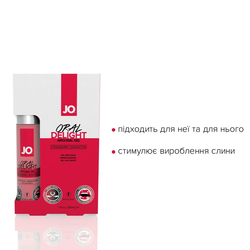 Гель для оральных ласк JO Oral Delight – Strawberry Sensation (30 мл), эффект холод-тепло