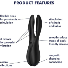 Кліторальний вібратор – Satisfyer Threesome 2 Black – 3 гнучкі пальчики, 3 мотори, 12 режимів