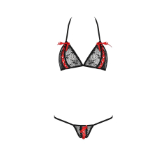 Комплект білизни Passion MELISSA BIKINI S/M, чорний колір, ліф зі шнурівкою і трусики стрінги