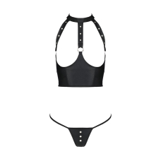 Комплект білизни з відкритими грудьми Passion GENEVIA SET WITH OPEN BRA L/XL Чорний, корсет, стрінги