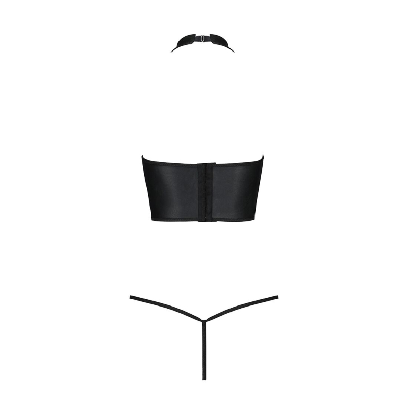 Комплект білизни з відкритими грудьми Passion GENEVIA SET WITH OPEN BRA L/XL Чорний, корсет, стрінги